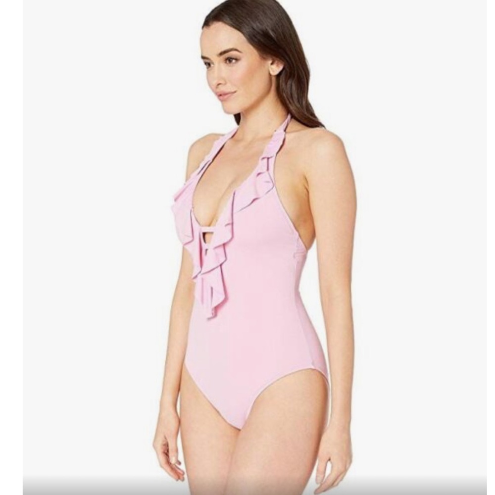 Bleu Rod Beattie Posh Pink Plunge Ruffle One Piece Swimsuit